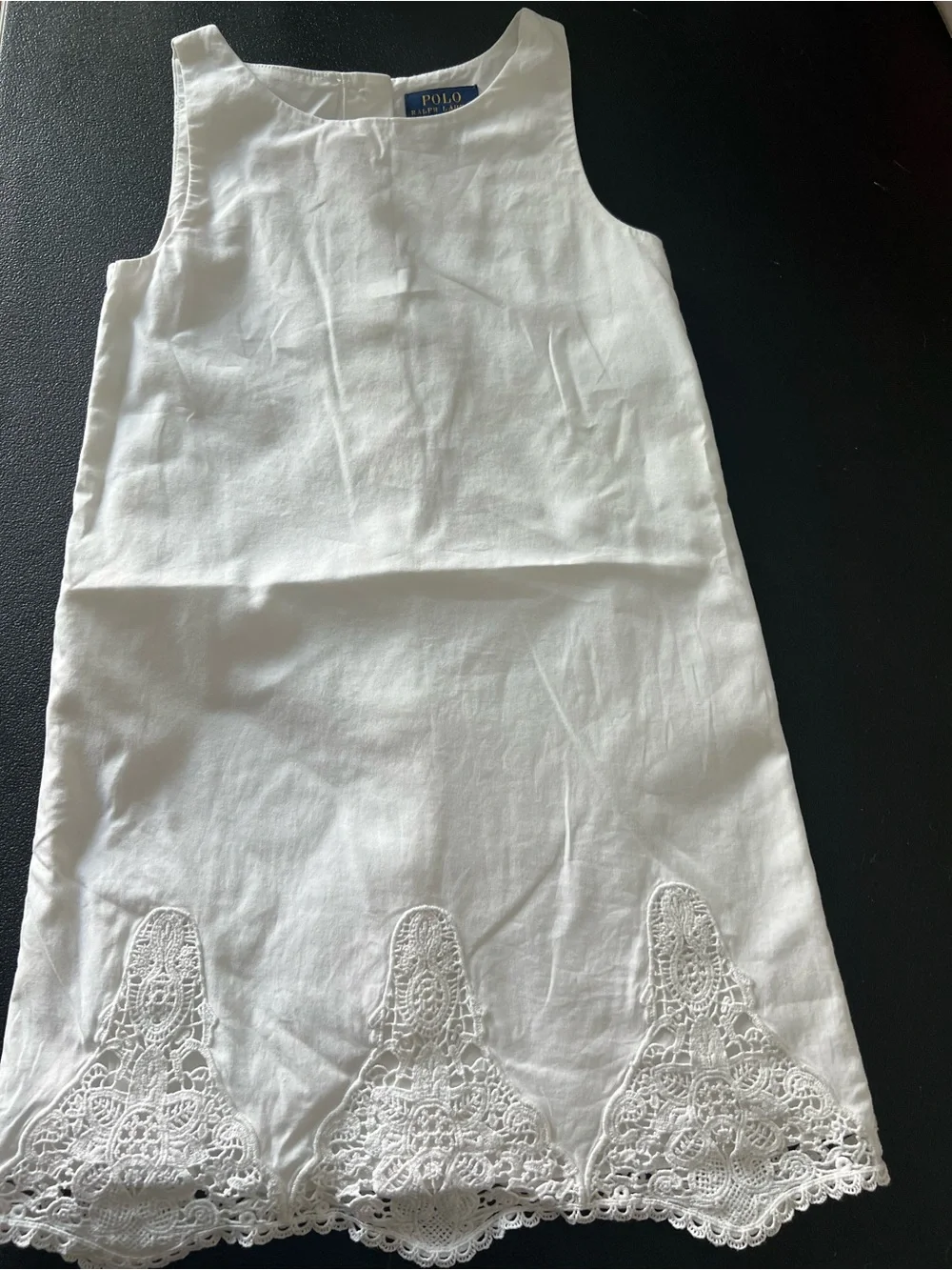 Polo Ralph Lauren Girls 6 White Lace Hem Cotton Dress